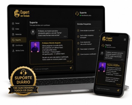 Mockup do suporte diário dentro da plataforma do Expert em Teclado