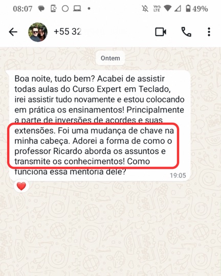 Depoimento de aluno do Expert em Teclado