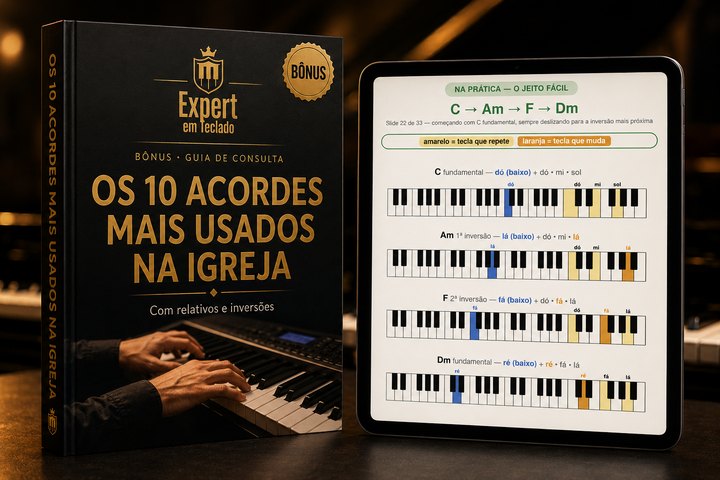 Mockup do bônus Os 10 Acordes mais usados na igreja