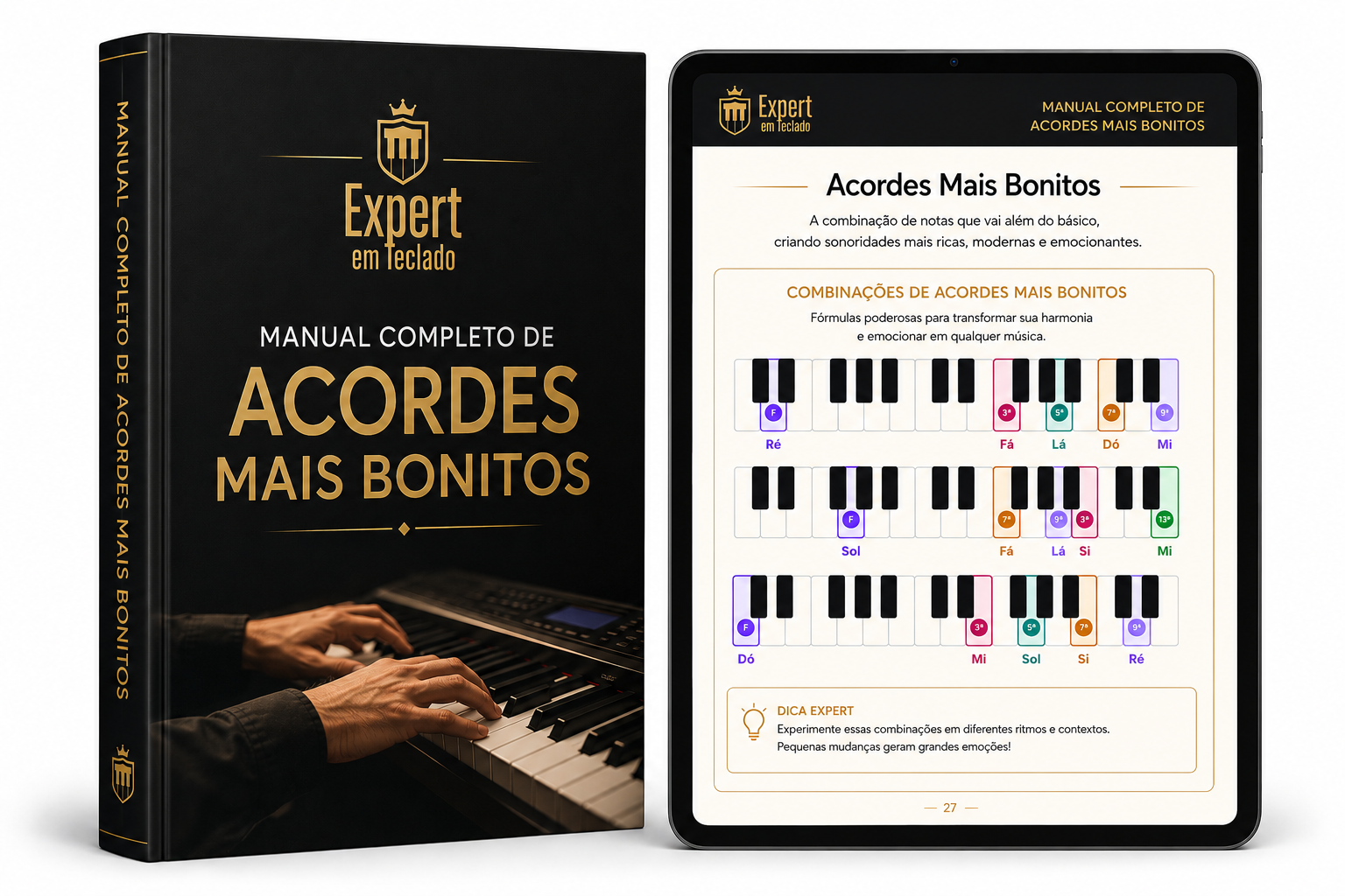 Mockup do Manual Completo de Acordes do Expert em Teclado